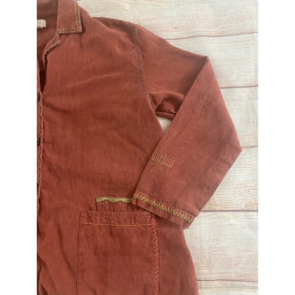 J Jill Women's Terracotta Embroidered 100% Linen Blazer - Small - Picture 2 of 13